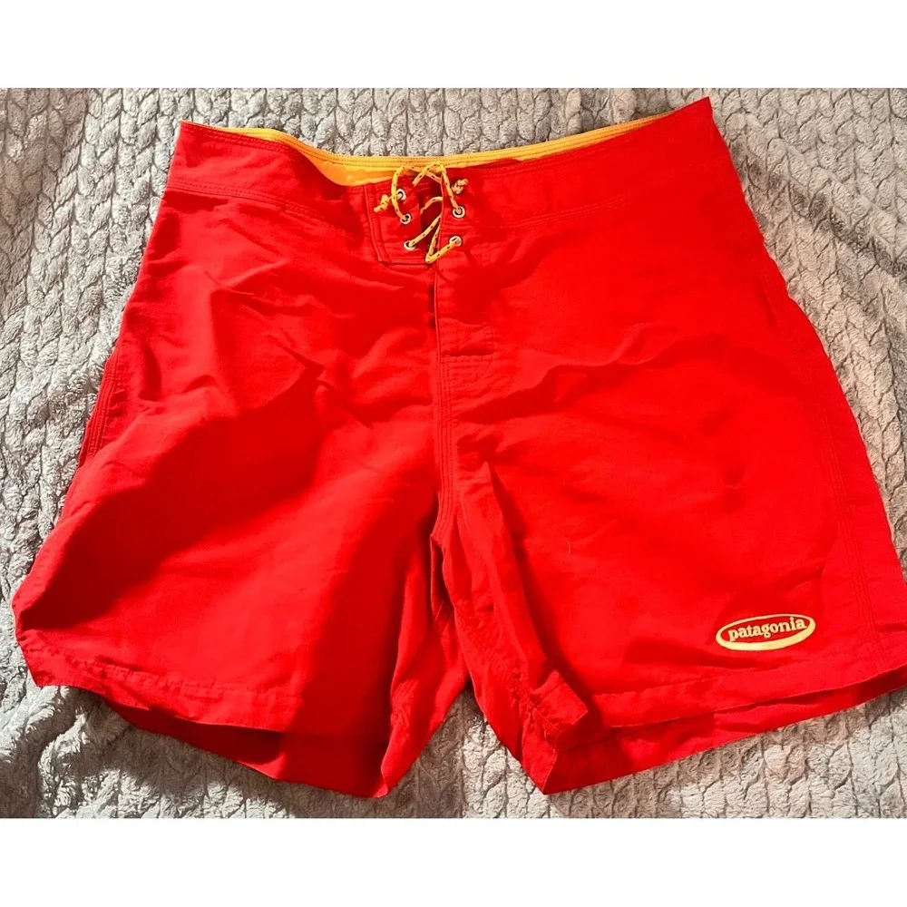 Patagonia Mens 33 Paddler Board‎ Shorts Vintage Lace Up Swim Trunks Red